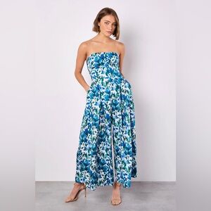APRICOT Blue & Green Print Cutout Jumpsuit